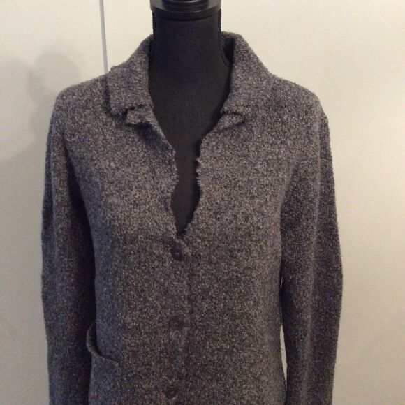 Eileen Fisher Button Up Cardigan Sweater Merino Wool Casmere Medium M Gray - Picture 5 of 5